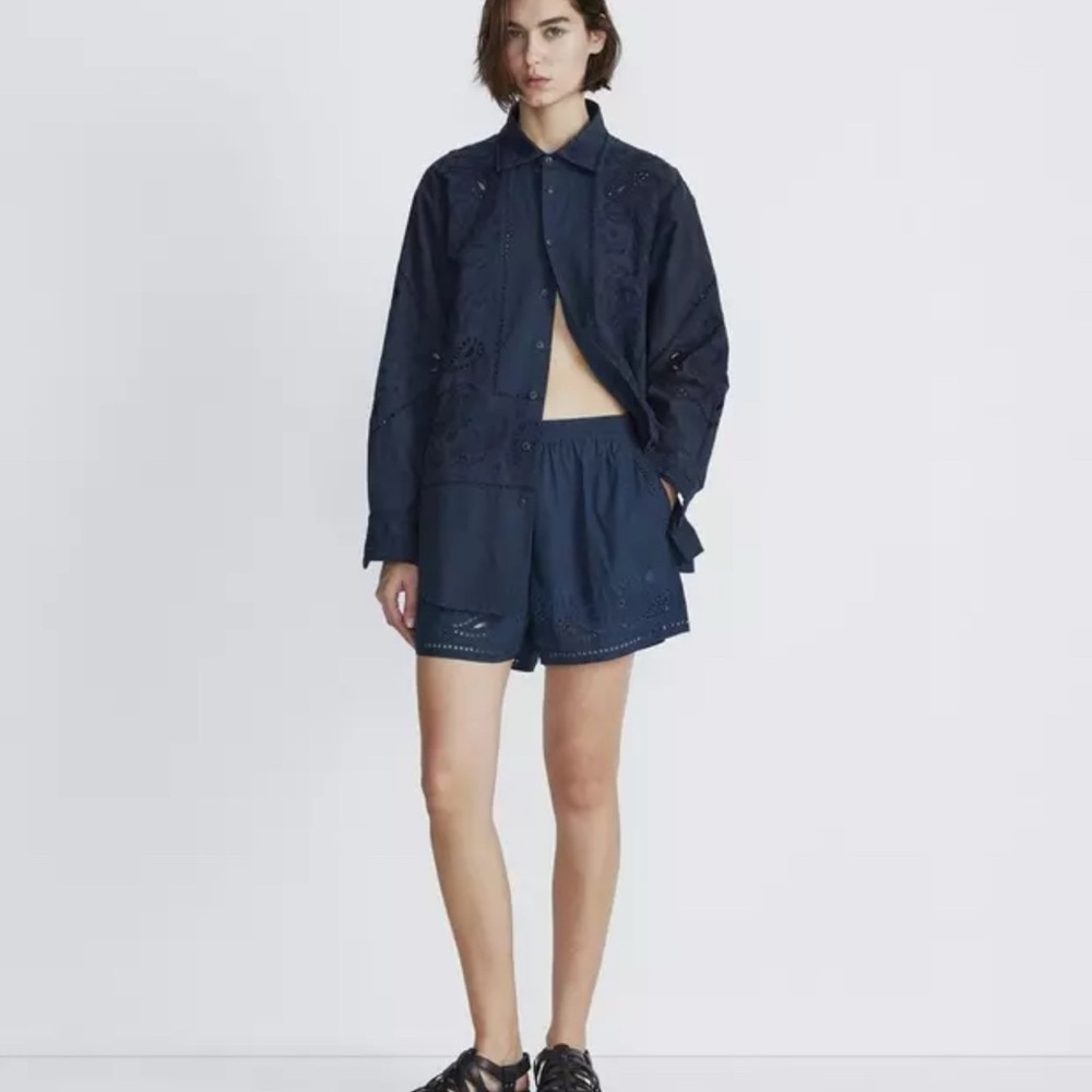 Navy Eyelet Jacket and Shorts Set